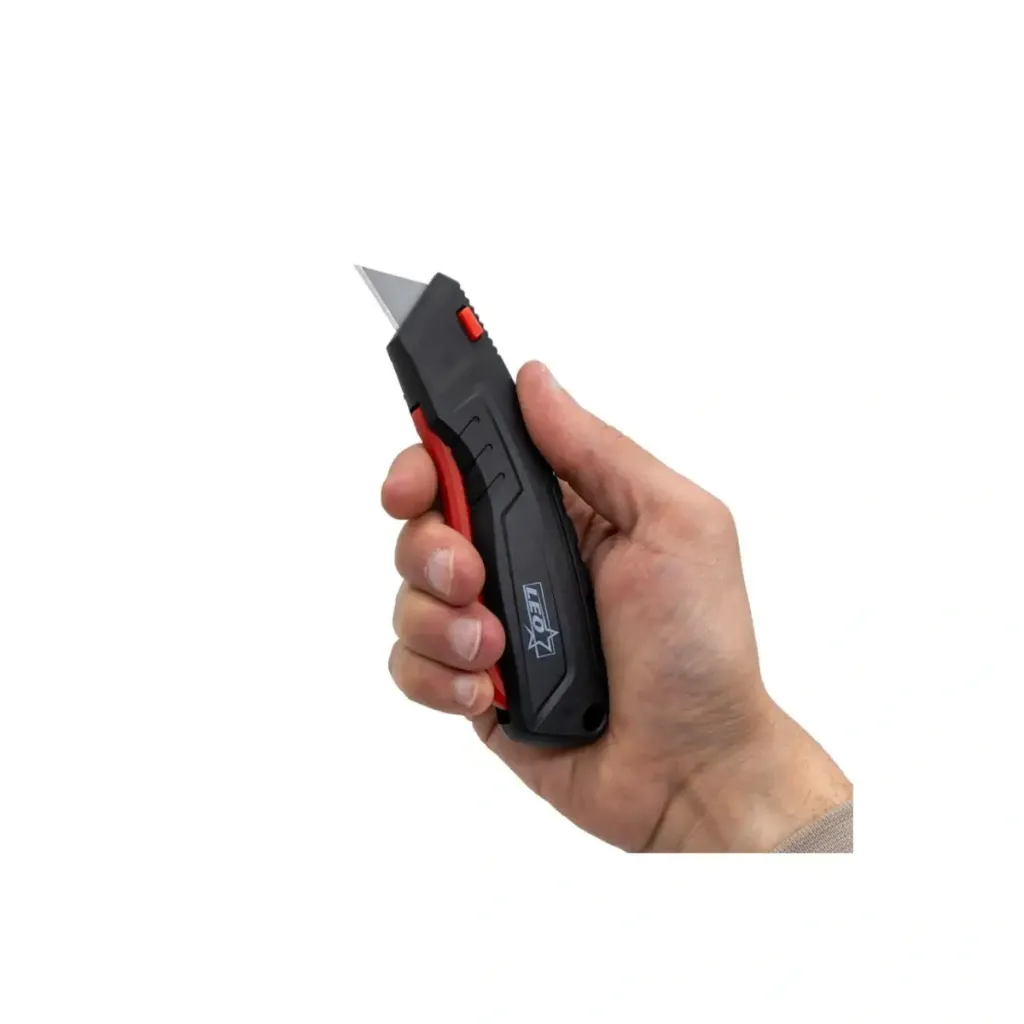 LEO SX-9607 Otomatik Geri Çekmeli Emniyetli Halıcı Tip Maket Bıçağı (2).webp